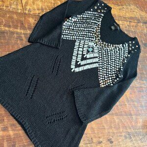 BCBGMaxAzria Black V-Neck Sweater with Silver Accents